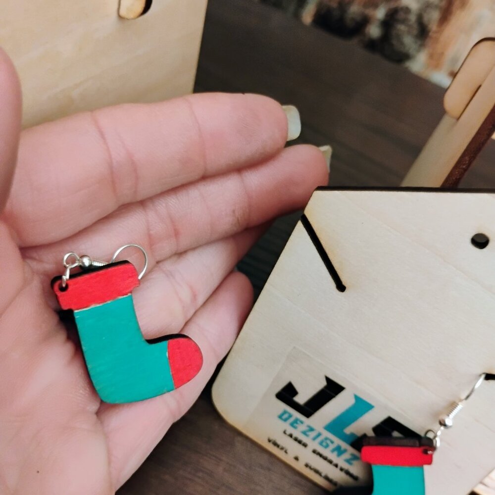 Red and Green Stocking Dangle Earrings